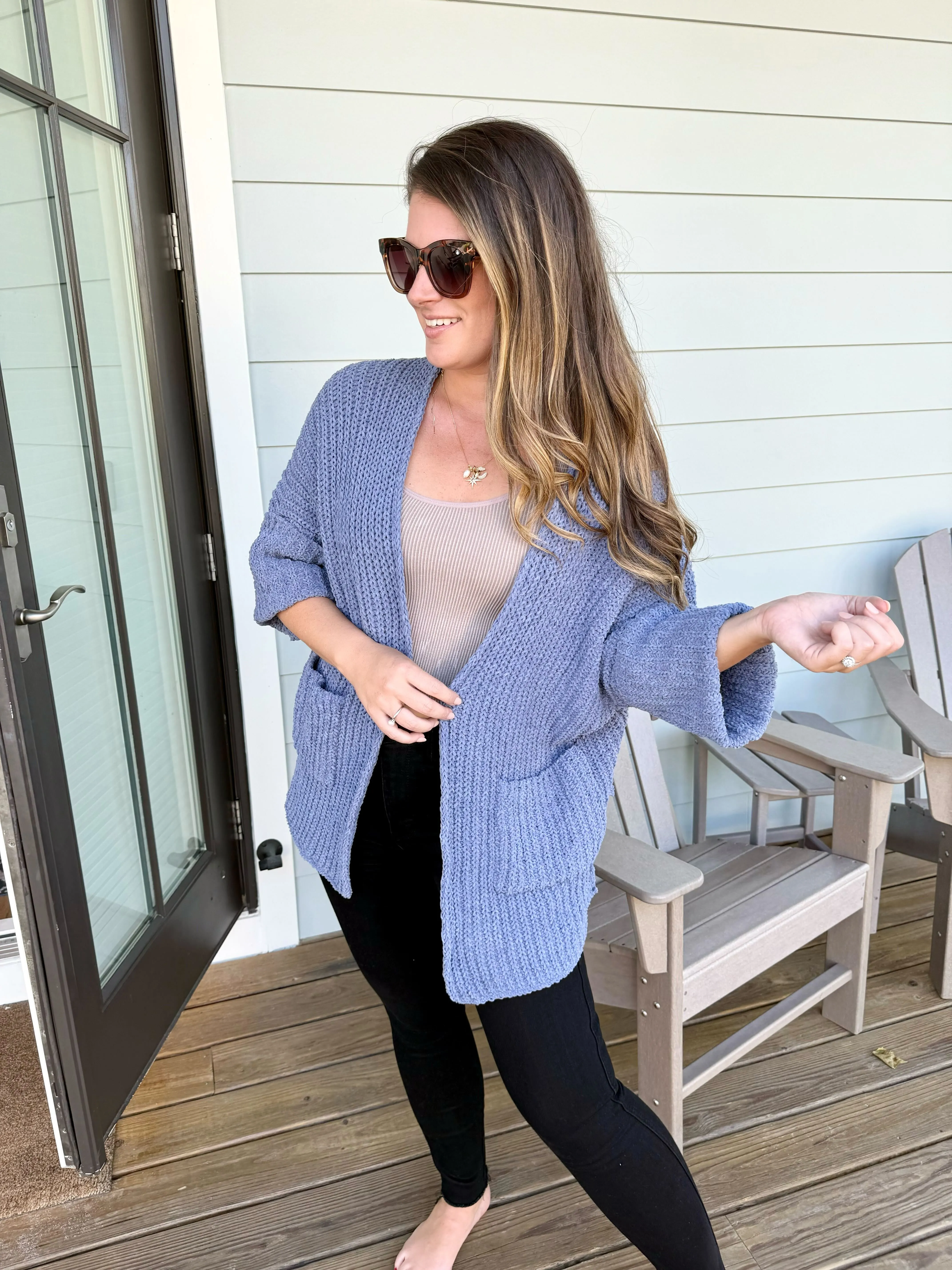 Wide Cuff Sleeve Chunky Knit Cardigan by POL - Lapis Blue