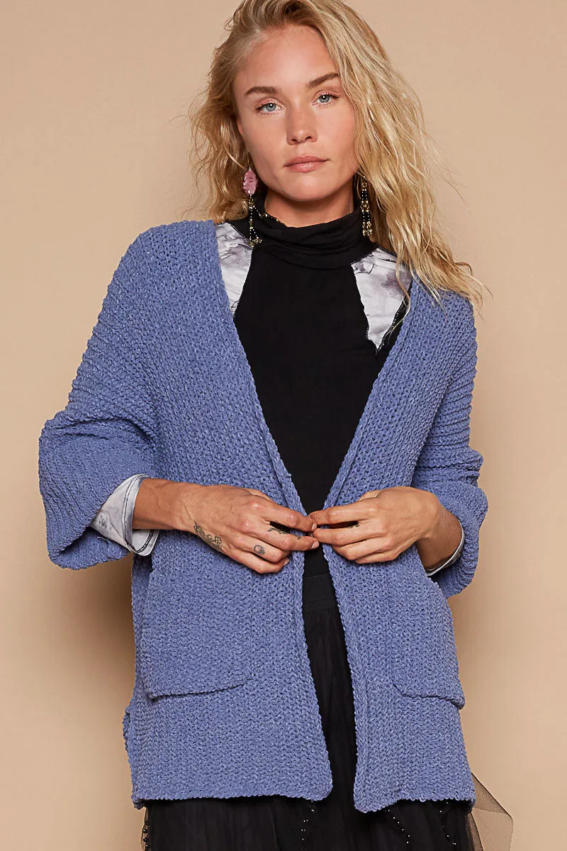 Wide Cuff Sleeve Chunky Knit Cardigan by POL - Lapis Blue