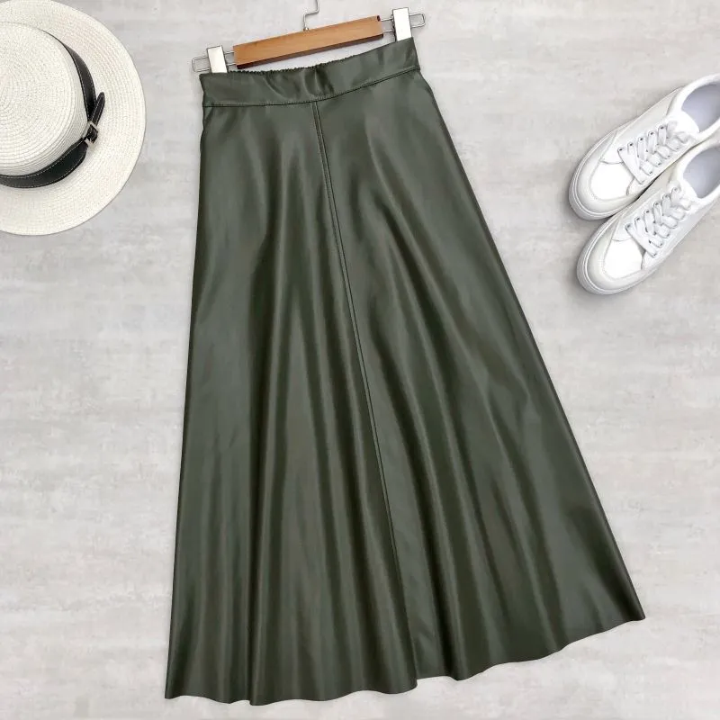 Women Faux Leather Skirts High Waist Elastic Female Skirts