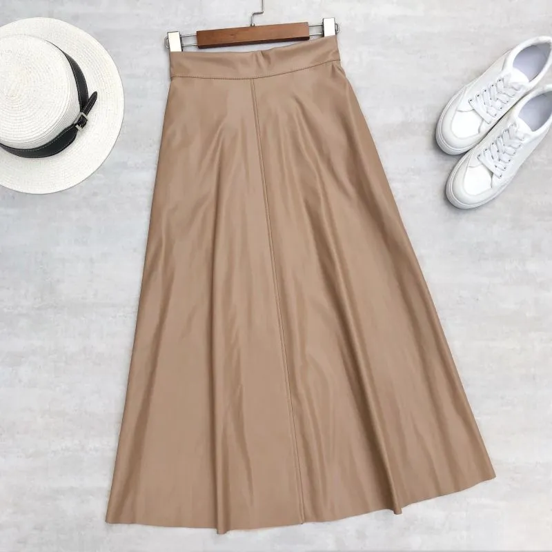 Women Faux Leather Skirts High Waist Elastic Female Skirts