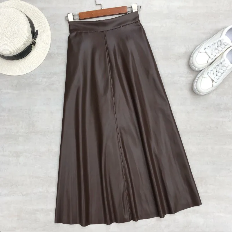 Women Faux Leather Skirts High Waist Elastic Female Skirts
