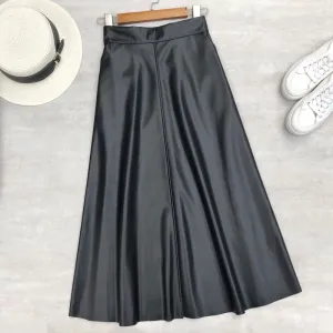 Women Faux Leather Skirts High Waist Elastic Female Skirts
