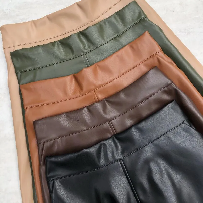 Women Faux Leather Skirts High Waist Elastic Female Skirts