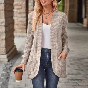 Women Hollow Out Open Front Cardigan With Pockets Loose Fashion Casual Open Front Long Sleeve Chunky Coat With CáRdigans