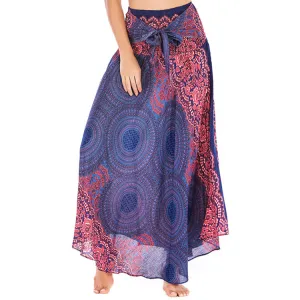 Women Rayon Skirt - Retro Floral Pleated Strap Skirt Beach Vacation Skirt