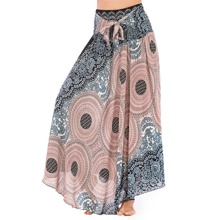 Women Rayon Skirt - Retro Floral Pleated Strap Skirt Beach Vacation Skirt