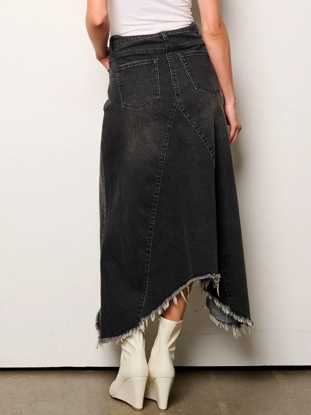 WOMEN'S BUTTON CLOSURE POCKETS DENIM MAXI SKIRT