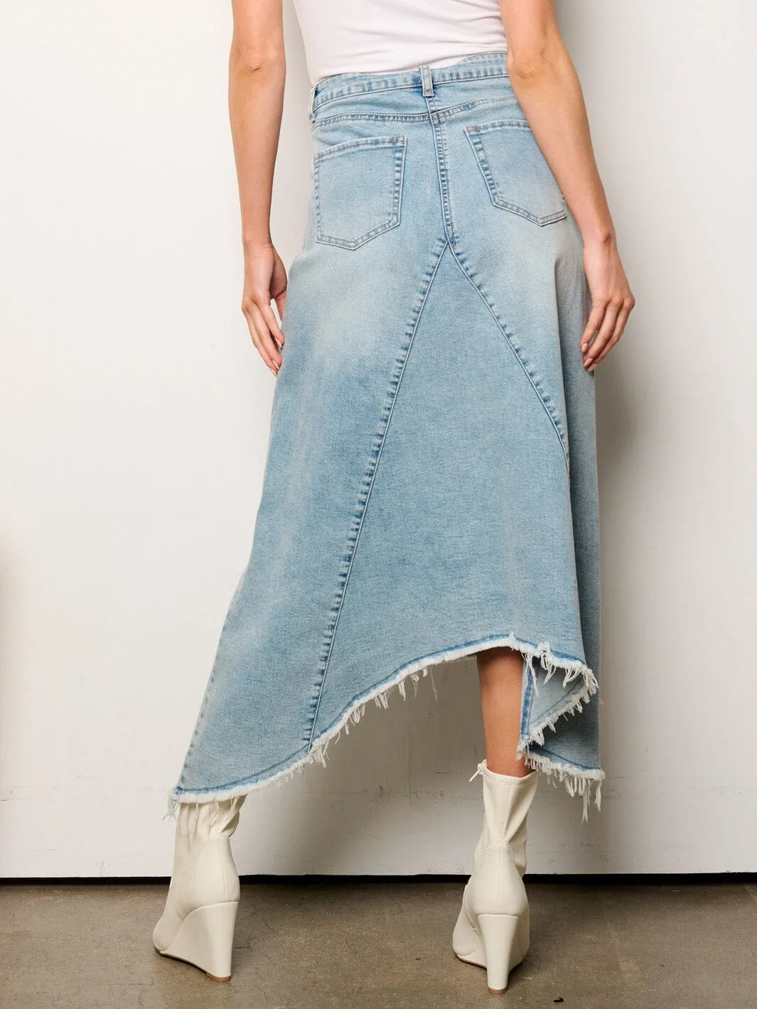 WOMEN'S BUTTON CLOSURE POCKETS DENIM MAXI SKIRT