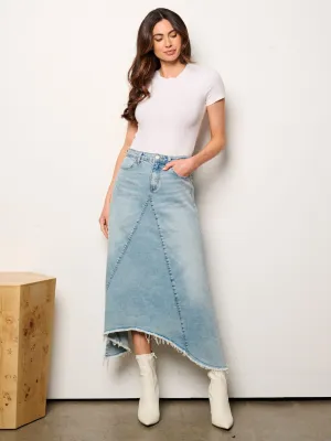 WOMEN'S BUTTON CLOSURE POCKETS DENIM MAXI SKIRT