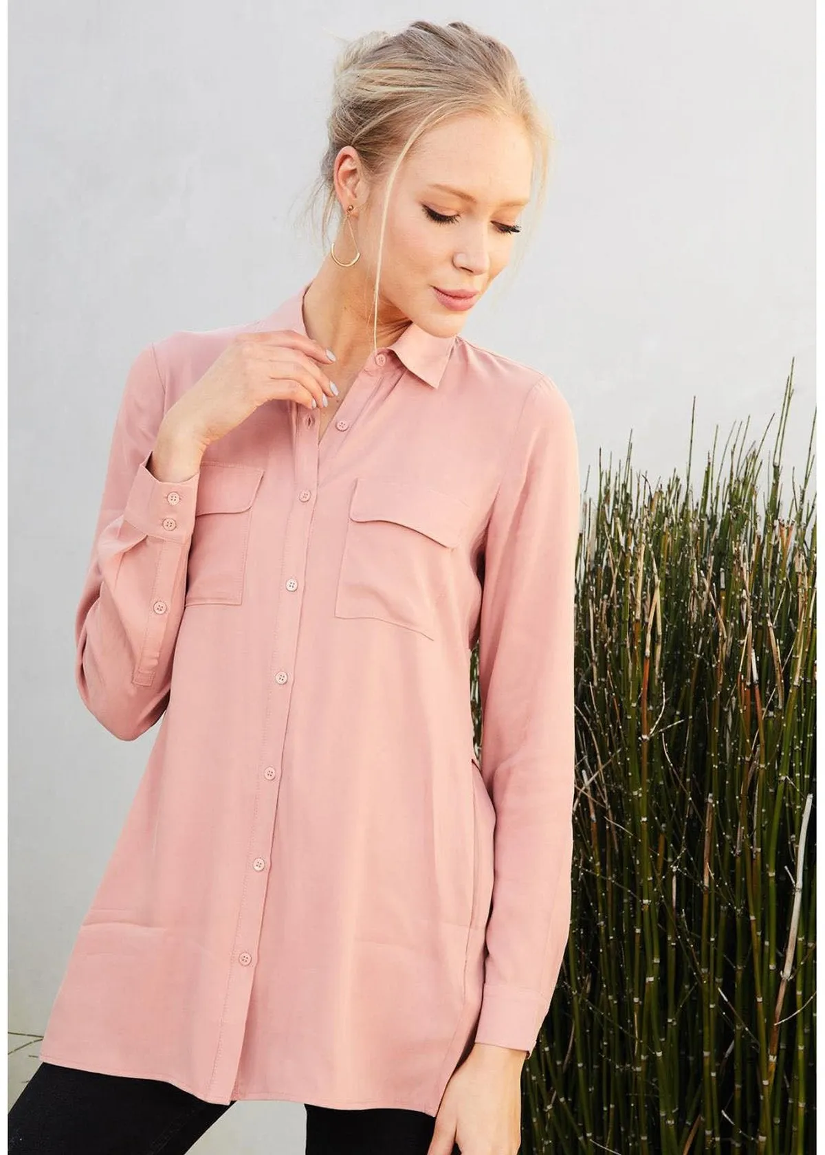Women's Button Up Open Back Blouse In Sage