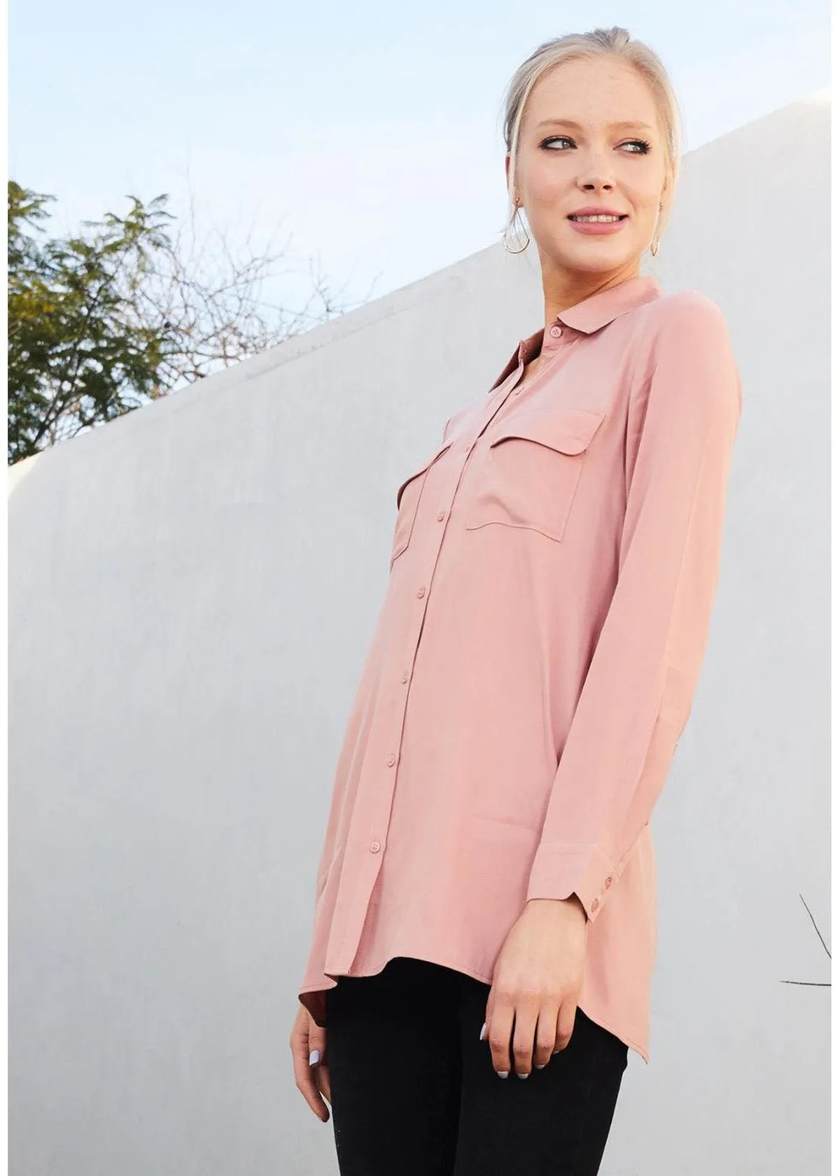 Women's Button Up Open Back Blouse In Sage