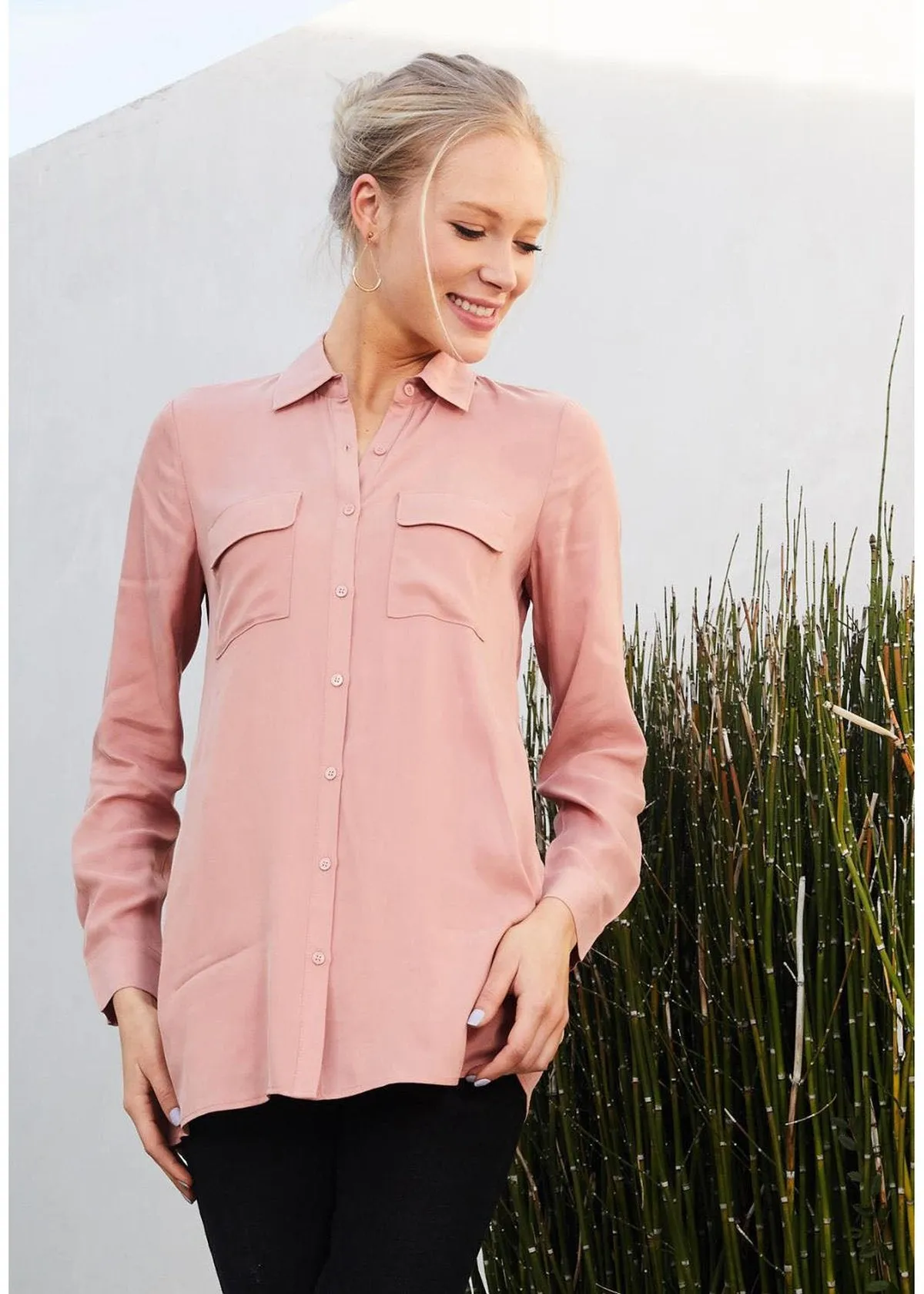 Women's Button Up Open Back Blouse In Sage