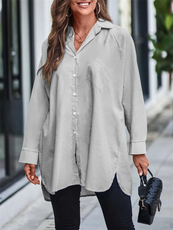 Women's Holiday Roll Up Long Sleeve Button Down Oversized Blouses