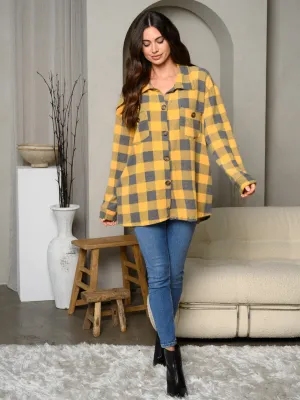 WOMEN'S LONG SLEEVE BUTTON UP PLAID TOP