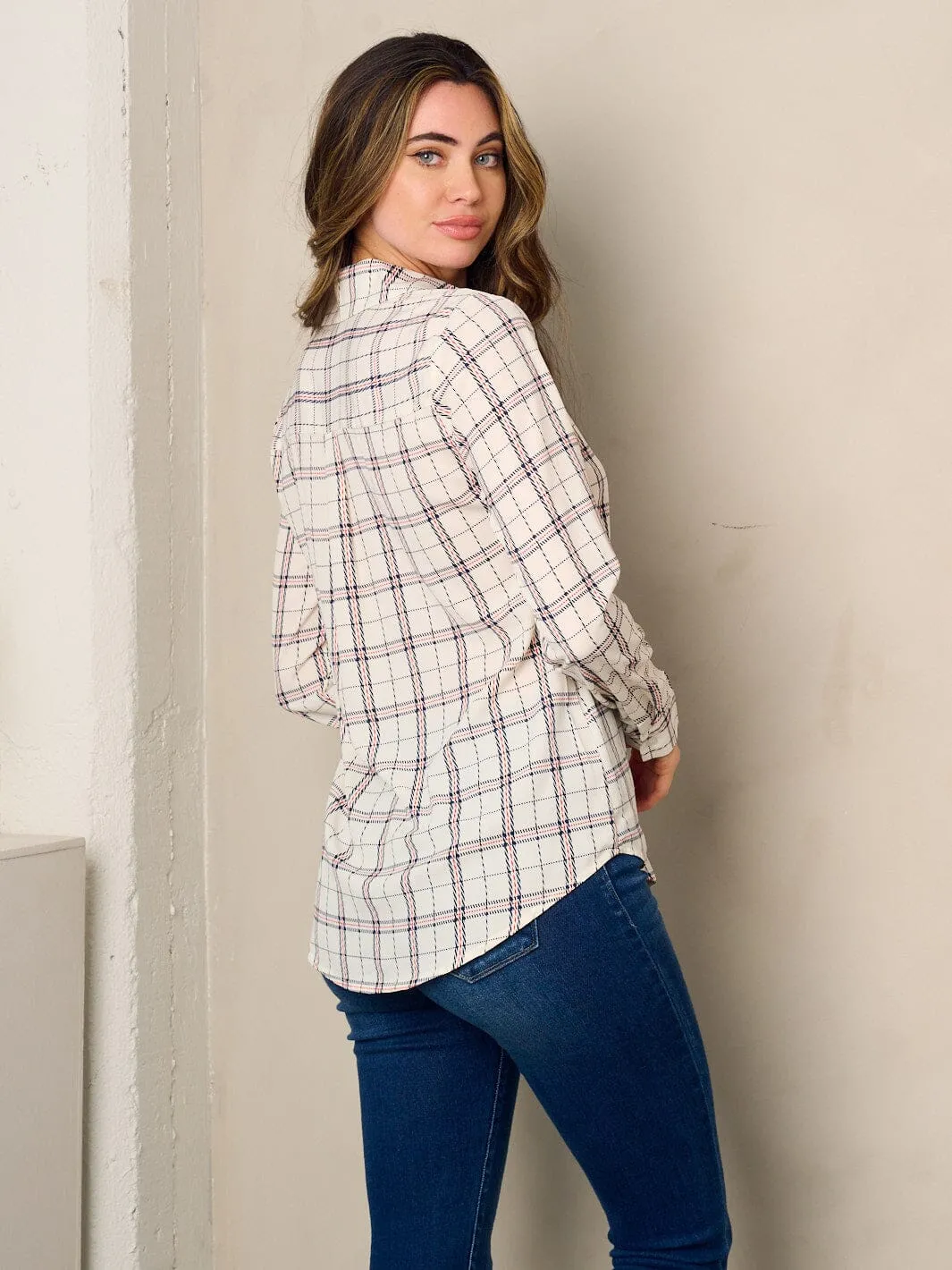 WOMEN'S LONG SLEEVE BUTTON UP STRIPES BLOUSE TOP