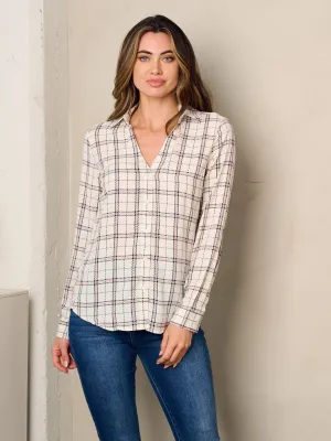 WOMEN'S LONG SLEEVE BUTTON UP STRIPES BLOUSE TOP