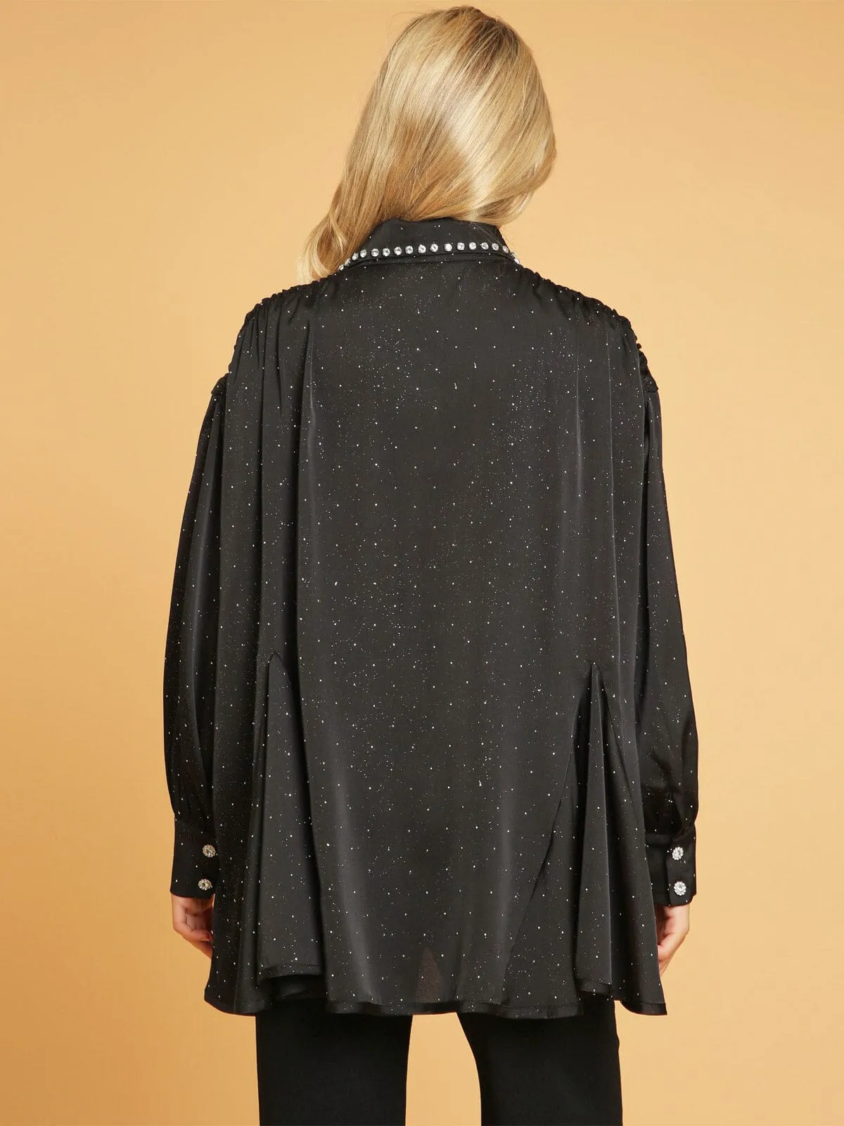 WOMEN'S LONG SLEEVE BUTTON UP STUDS DETAILED BLOUSE