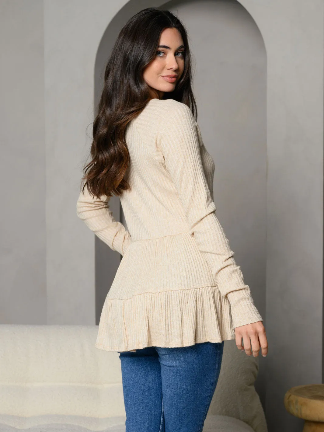 WOMEN'S LONG SLEEVE TIERED PEPLUM TOP