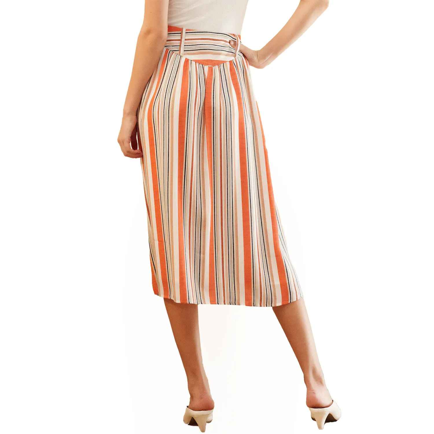 Women's Multi Stripe Button Front Midi Skirt