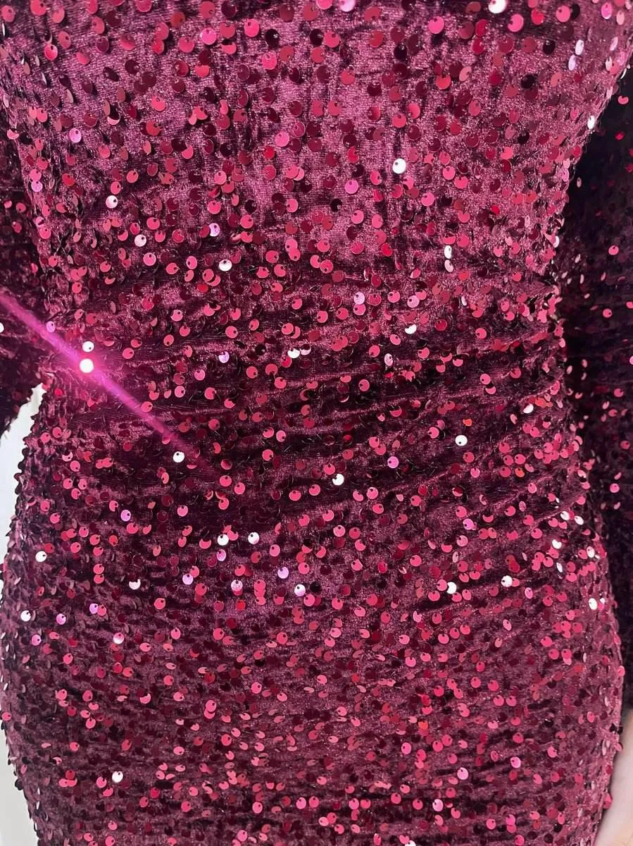 Womens Sequin Long Sleeve Bodycon Mini Dress