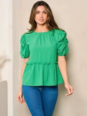 WOMEN'S SHORT PUFF SLEEVE PEPLUM BLOUSE TOP