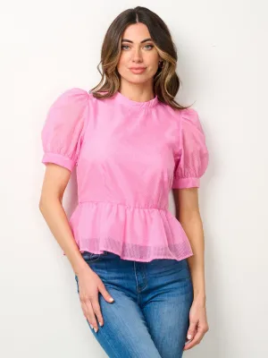WOMEN'S SHORT PUFF SLEEVE PEPLUM BLOUSE TOP