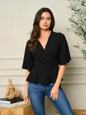 WOMEN'S SHORT RUFFLE SLEEVE PEPLUM TOP