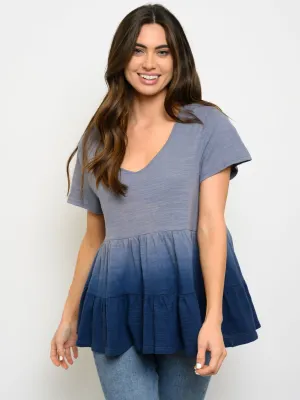 WOMEN'S SHORT SLEEVE PEPLUM TOP