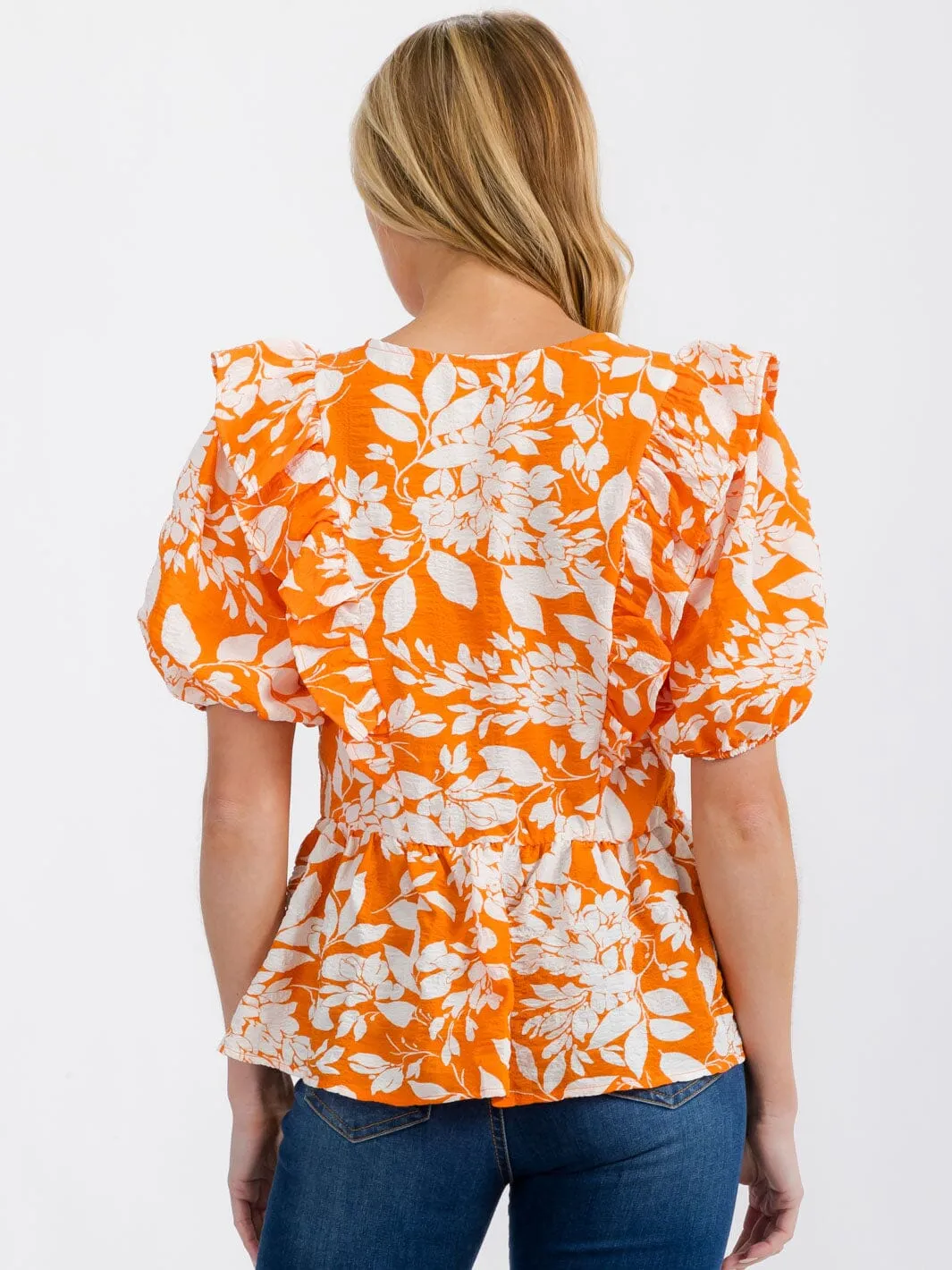 WOMEN'S SHORT SLEEVE SURPLICE FLORAL PEPLUM BLOUSE TOP