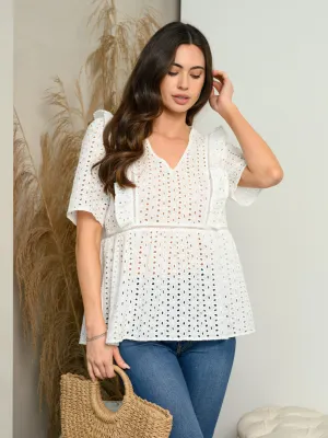 WOMEN'S SHORT SLEEVE V-NECK RUFFLE TOP