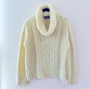 Wooden Ships Cream Cable Knit Chunky Turtleneck Sweater, S/M