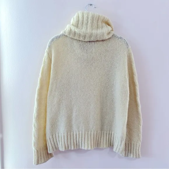 Wooden Ships Cream Cable Knit Chunky Turtleneck Sweater, S/M