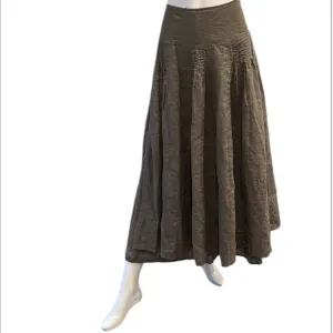 Wrap London Olive Washable Linen Drop Waist Pleated Detail Midi Skirt Size 12