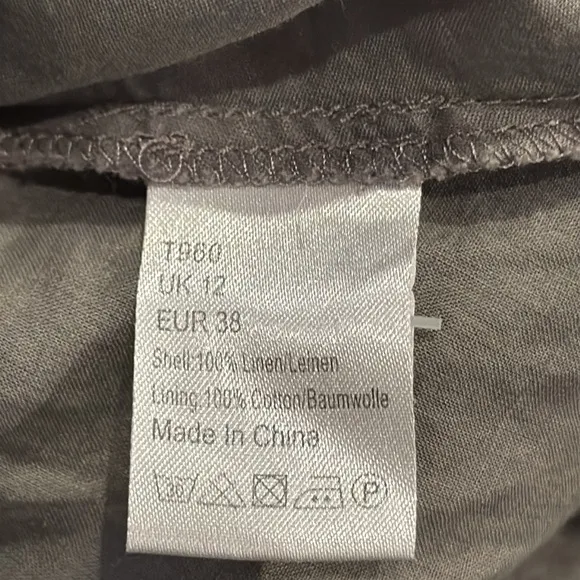 Wrap London Olive Washable Linen Drop Waist Pleated Detail Midi Skirt Size 12