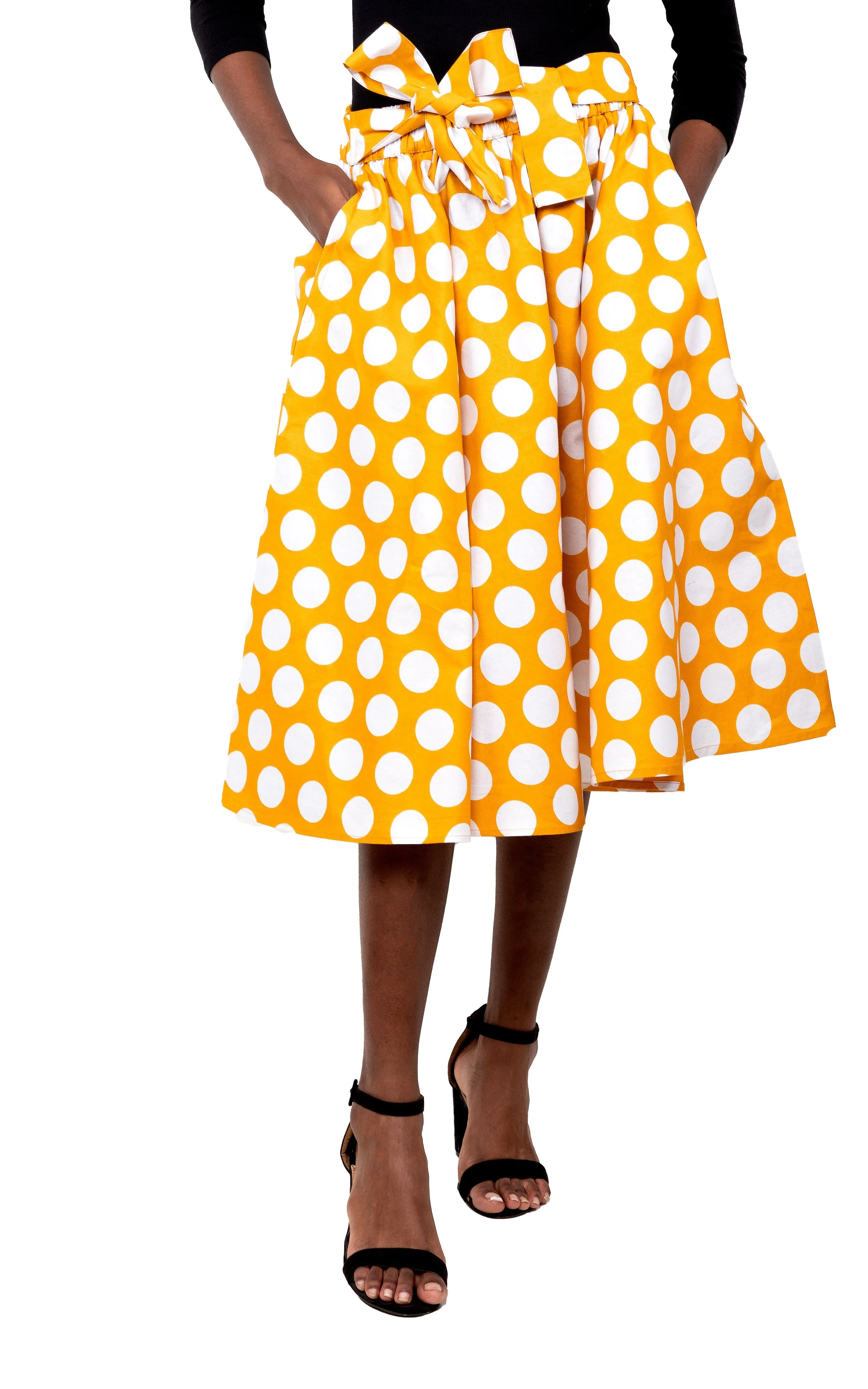 Yellow Polka Dots Midi Skirt