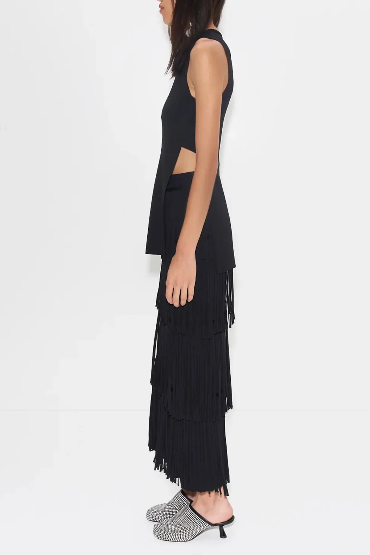 Za Za Knit Fringe Skirt in Black