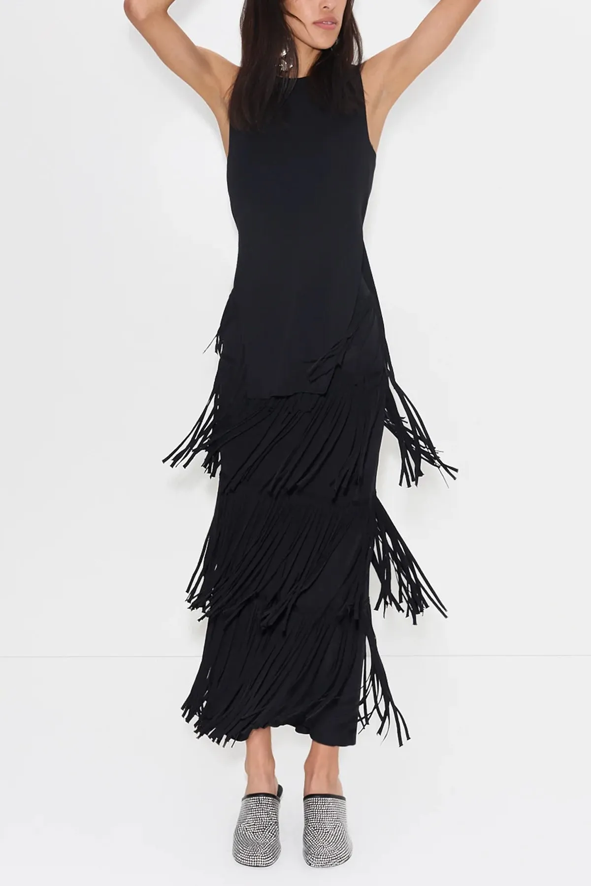 Za Za Knit Fringe Skirt in Black