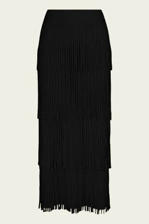 Za Za Knit Fringe Skirt in Black