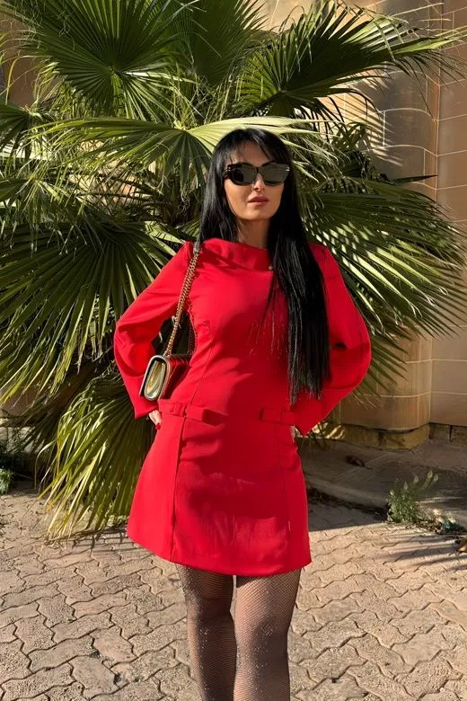 Zena Long Sleeve Bodycon Mini Dress - Lipstick Red