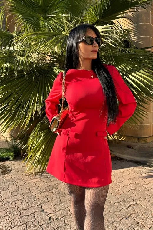 Zena Long Sleeve Bodycon Mini Dress - Lipstick Red